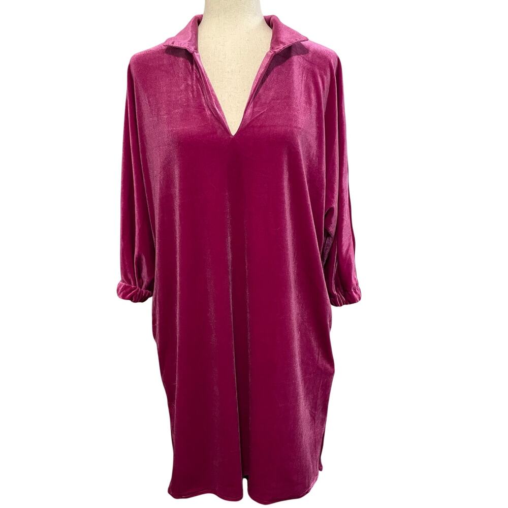 Caryn Lawn Betsy Collar Velour Dress 3/4 Sleeve Women's One Size Bright Pink